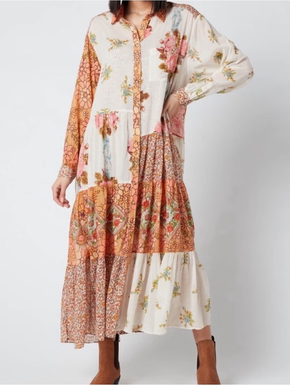 Free People patchwork Floral Maxi Dress duster size S